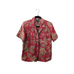 Vintage Lauren Ralph Lauren Floral Linen Camp Button Down Shirt